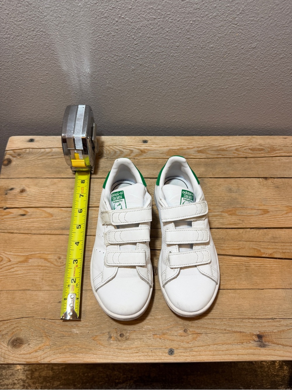 adidas Kids White Sneakers with Green Accents - Velcro Straps
